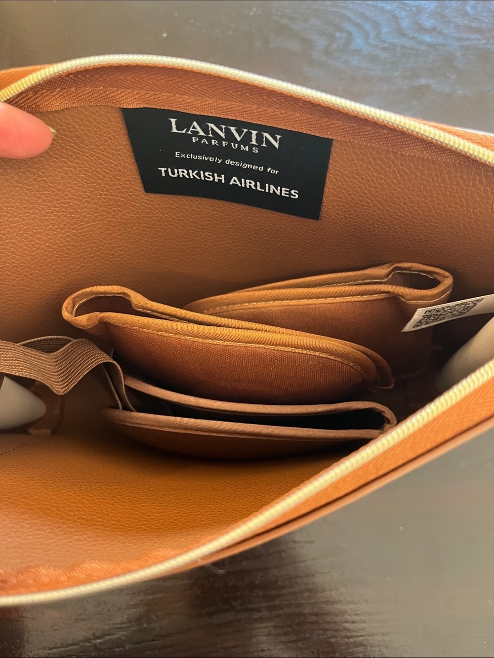 Lanvin Brown and Cream Zip Pouch with Gold Logo - Picture 2 of 2